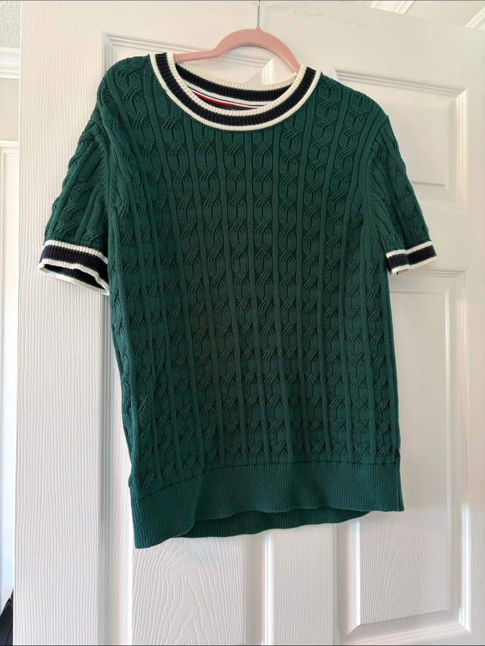 Women’s Green Cable Knit Short-Sleeve Sweater